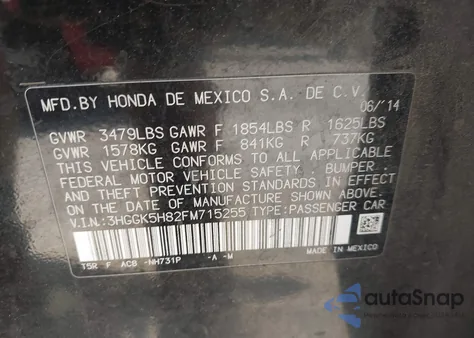 2015 Honda Fit Ex/Ex-L из США, поврежденный, VIN 3HGGK5H82FM715255